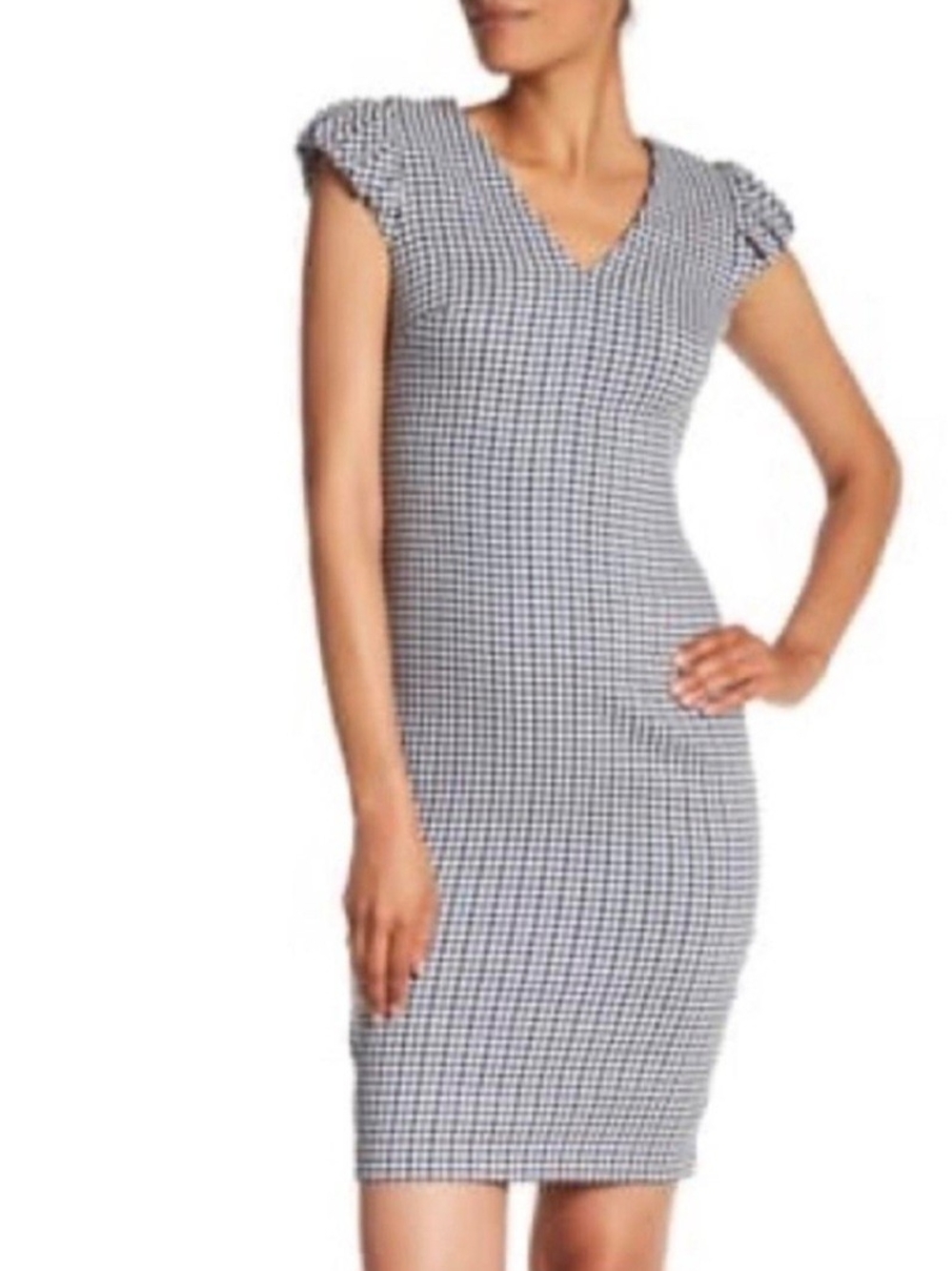 Calvin Klein Black & White Gingham V-Neck Midi Dress